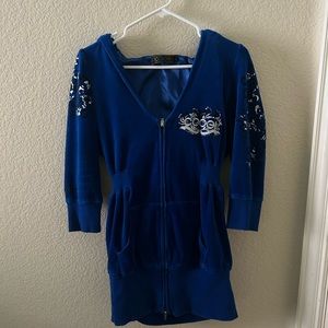 Authentic COOGI dark blue velvet hoodie dress